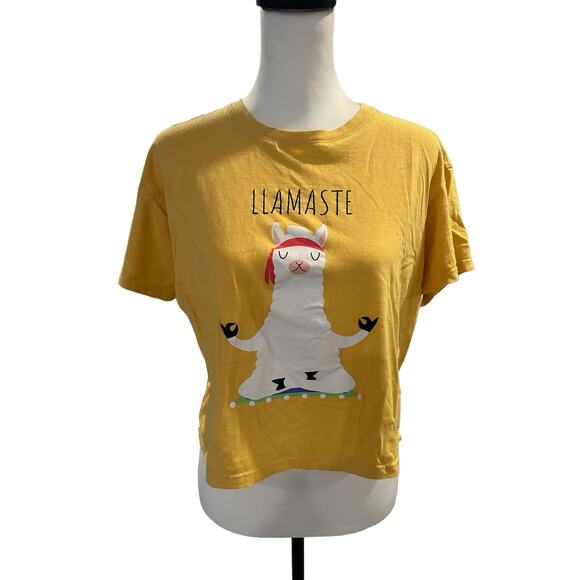 Forever 21 Crop Short Sleeve Top Yellow Medium LLAMASTE - Picture 1 of 4